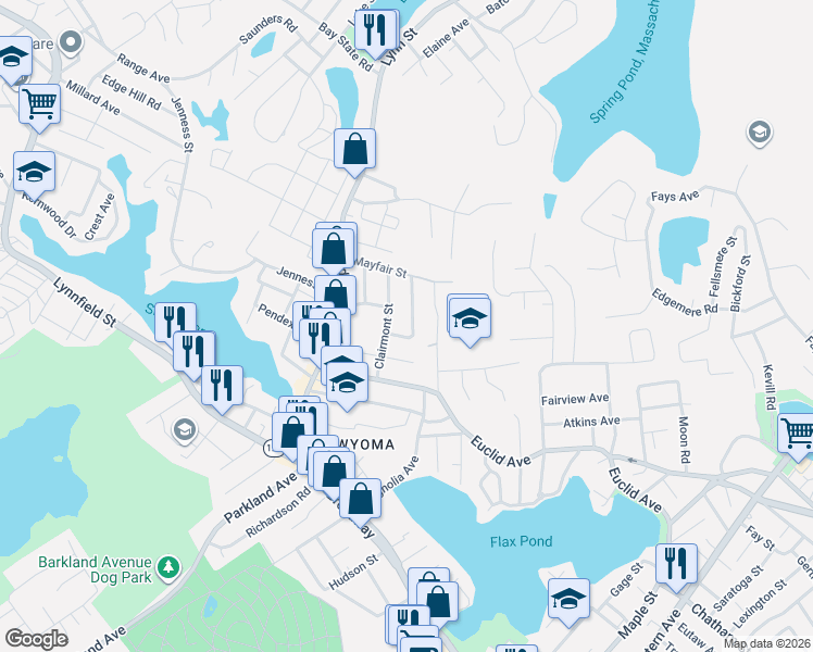 map of restaurants, bars, coffee shops, grocery stores, and more near 42 Piedmont Street in Lynn
