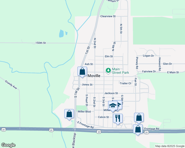 map of restaurants, bars, coffee shops, grocery stores, and more near 132 Main Street in Moville