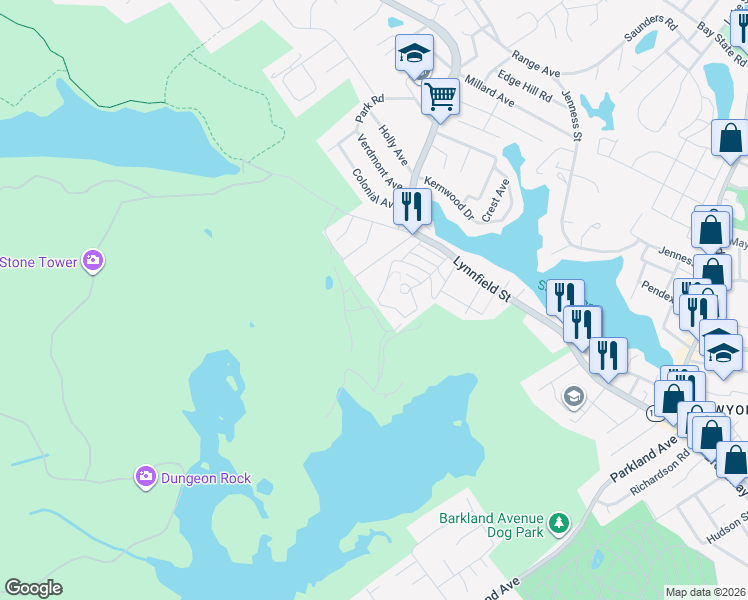 map of restaurants, bars, coffee shops, grocery stores, and more near 62 Shirley Rd in Lynn