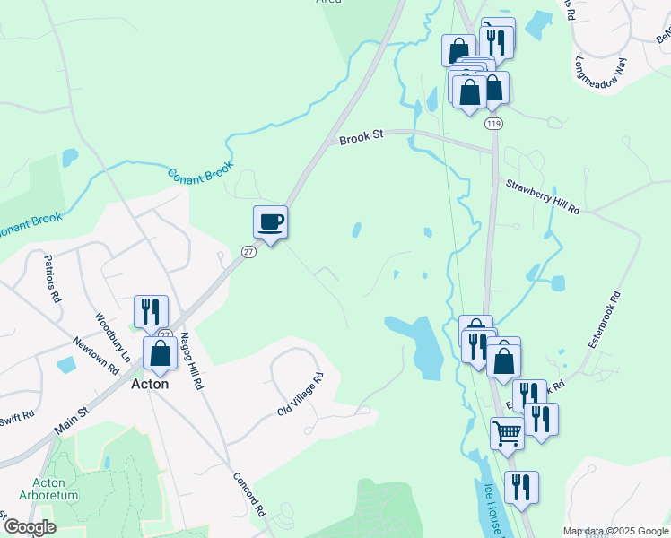 map of restaurants, bars, coffee shops, grocery stores, and more near 18 Jasmine Circle in Acton