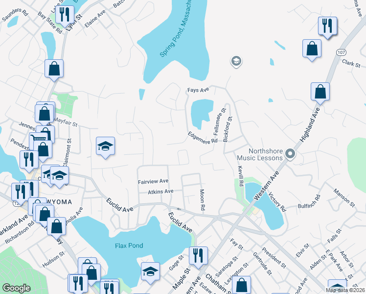 map of restaurants, bars, coffee shops, grocery stores, and more near 117 Maplewood Road in Lynn
