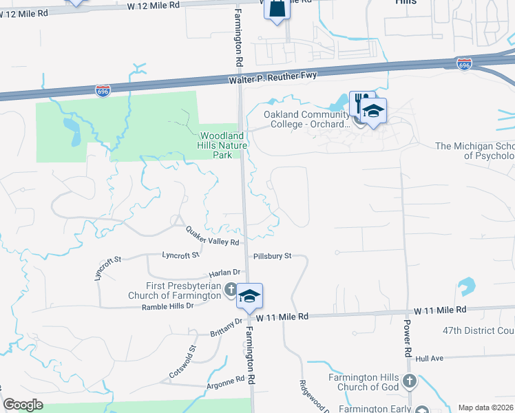 map of restaurants, bars, coffee shops, grocery stores, and more near 26508 Farmington Road in Farmington Hills