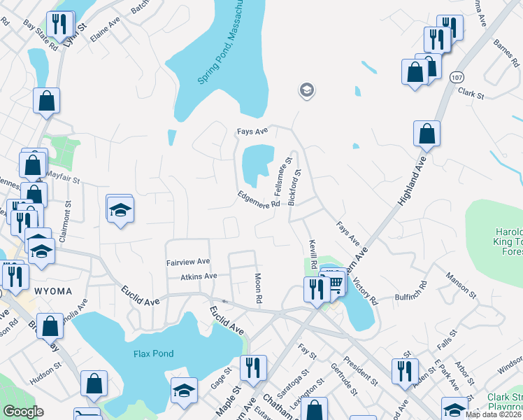 map of restaurants, bars, coffee shops, grocery stores, and more near 115 Fellsmere Street in Lynn
