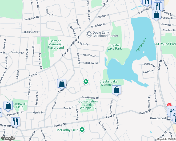 map of restaurants, bars, coffee shops, grocery stores, and more near 18 Valley Road in Stoneham