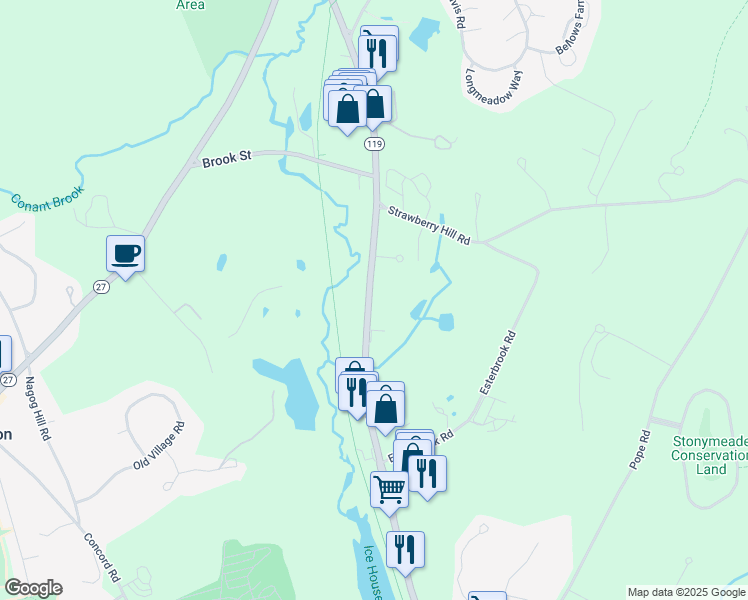 map of restaurants, bars, coffee shops, grocery stores, and more near 209 Great Road in Acton