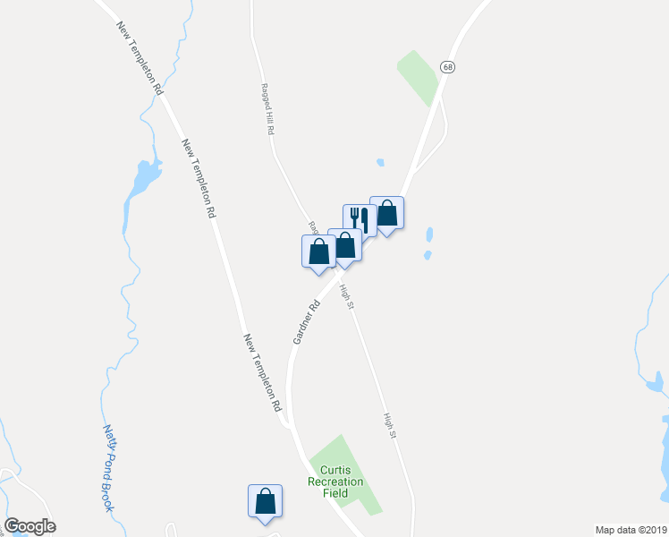 map of restaurants, bars, coffee shops, grocery stores, and more near 1 Ragged Hill Road in Hubbardston