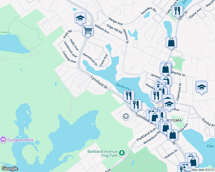 map of restaurants, bars, coffee shops, grocery stores, and more near in Lynn