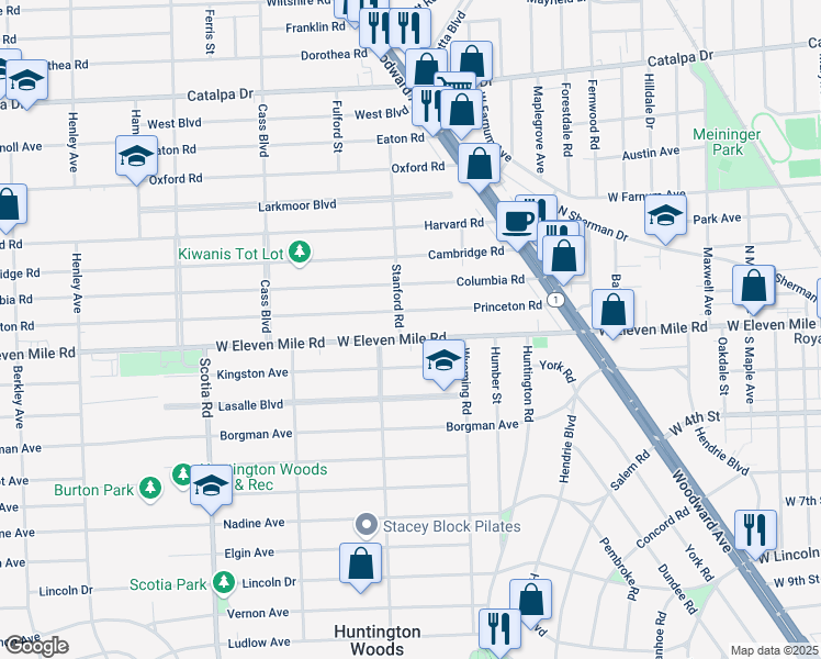 map of restaurants, bars, coffee shops, grocery stores, and more near 10134 Kingston Avenue in Huntington Woods