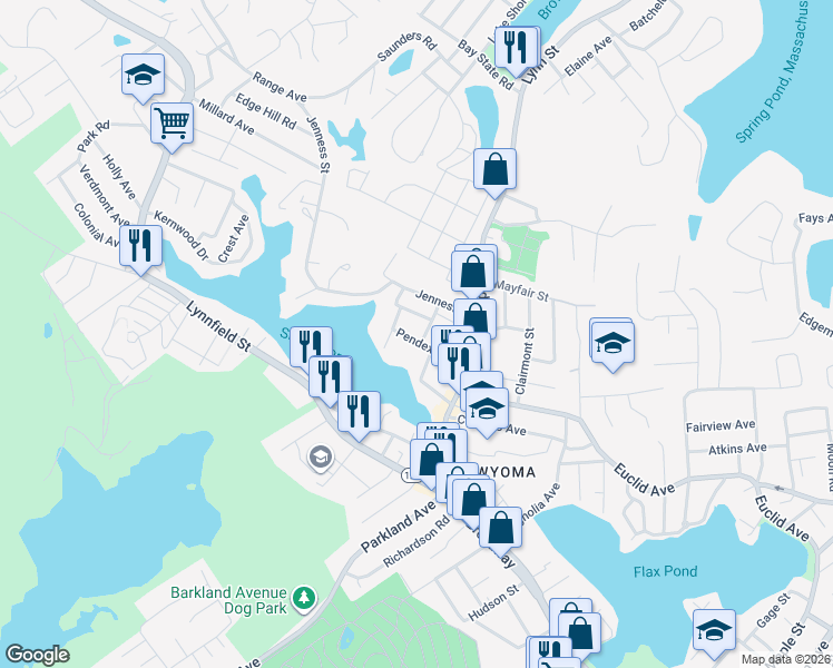 map of restaurants, bars, coffee shops, grocery stores, and more near 50 Savory Street in Lynn