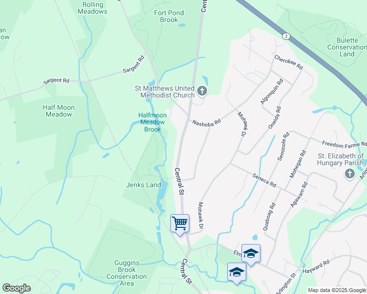 map of restaurants, bars, coffee shops, grocery stores, and more near 407 Central Street in Acton