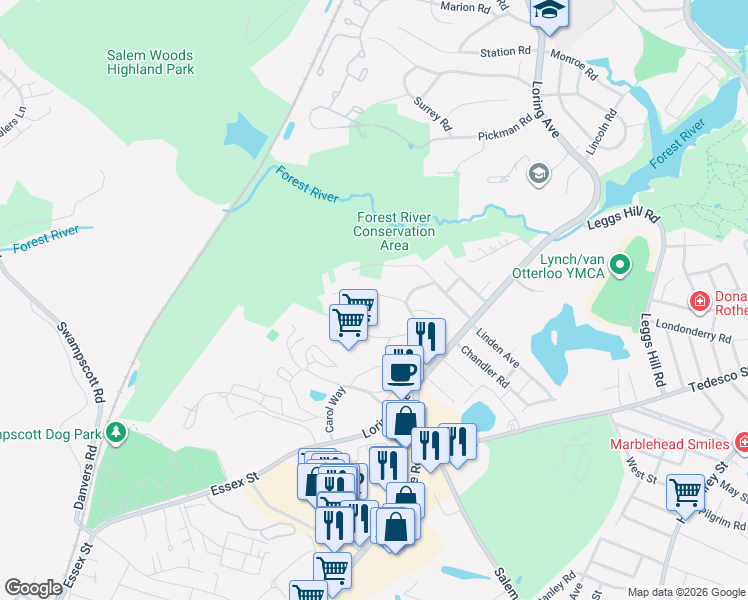 map of restaurants, bars, coffee shops, grocery stores, and more near 24 Cedar Crest Avenue in Salem