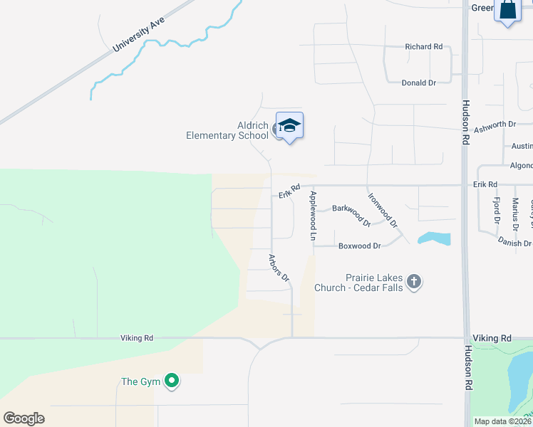 map of restaurants, bars, coffee shops, grocery stores, and more near 2723 Amber Valley Road in Cedar Falls