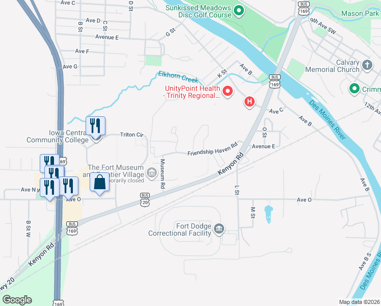 map of restaurants, bars, coffee shops, grocery stores, and more near 420 Kenyon Road in Fort Dodge