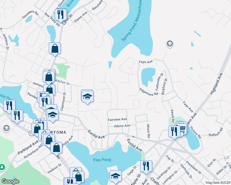 map of restaurants, bars, coffee shops, grocery stores, and more near 151 Verona Street in Lynn