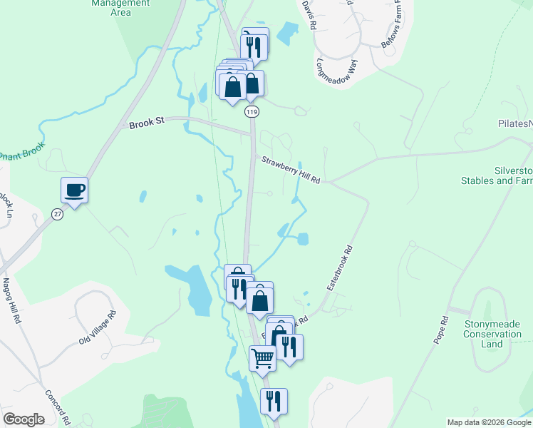 map of restaurants, bars, coffee shops, grocery stores, and more near 209 Great Road in Acton