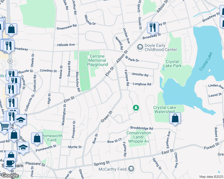 map of restaurants, bars, coffee shops, grocery stores, and more near 8 Vernon Avenue in Stoneham