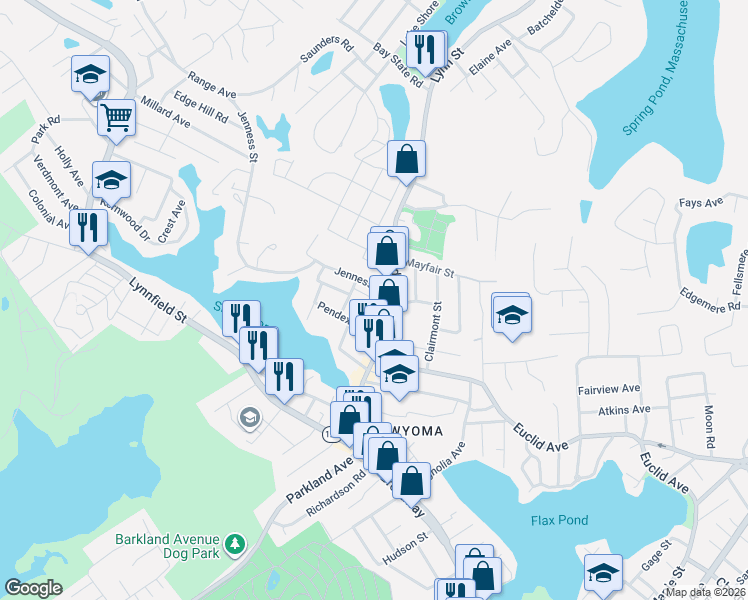 map of restaurants, bars, coffee shops, grocery stores, and more near 171 Broadway in Lynn
