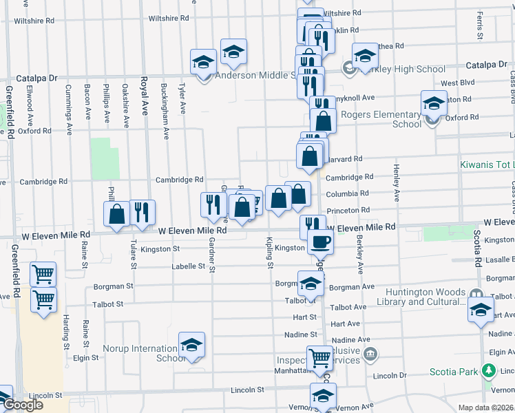 map of restaurants, bars, coffee shops, grocery stores, and more near 1939 Kipling Avenue in Berkley