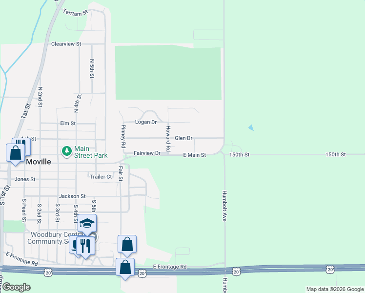 map of restaurants, bars, coffee shops, grocery stores, and more near 805 Main Street in Moville