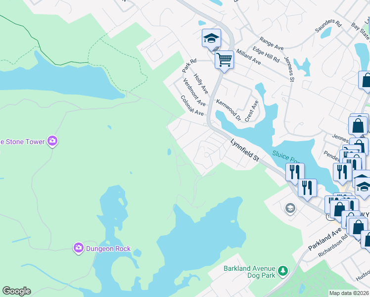 map of restaurants, bars, coffee shops, grocery stores, and more near 62 Shirley Road in Lynn