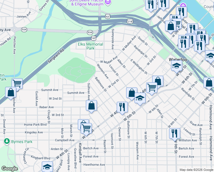 map of restaurants, bars, coffee shops, grocery stores, and more near 234 Western Avenue in Waterloo