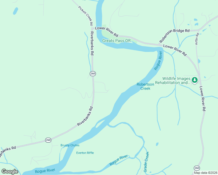 map of restaurants, bars, coffee shops, grocery stores, and more near 8401 Riverbanks Road in Grants Pass