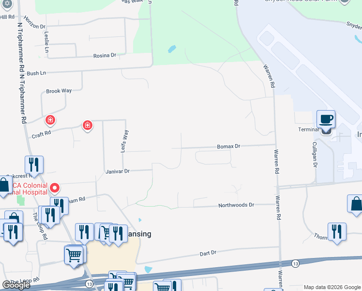 map of restaurants, bars, coffee shops, grocery stores, and more near 2-98 Nor Way in Ithaca