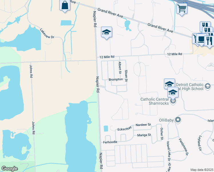 map of restaurants, bars, coffee shops, grocery stores, and more near 27380 Victoria Road in Novi