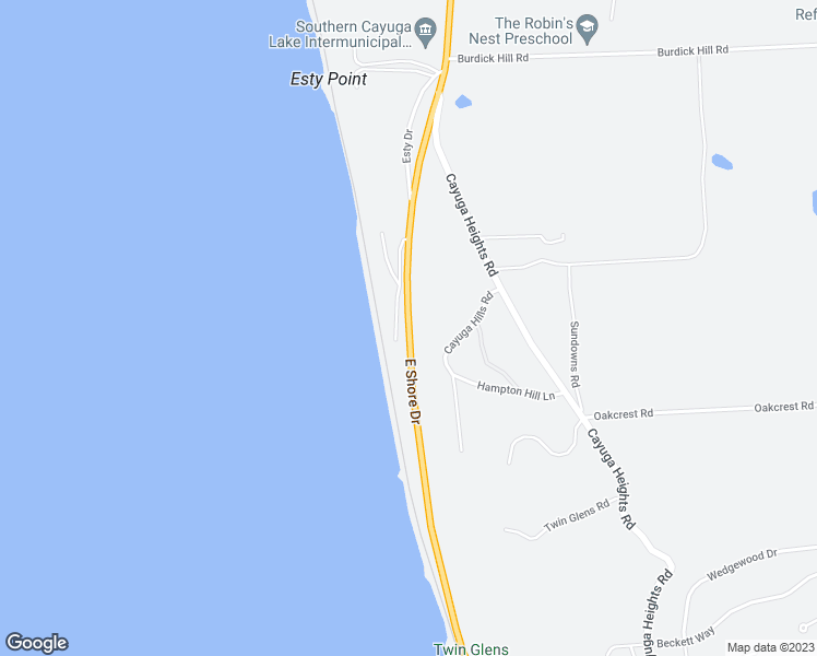 map of restaurants, bars, coffee shops, grocery stores, and more near 1261 East Shore Drive in Ithaca