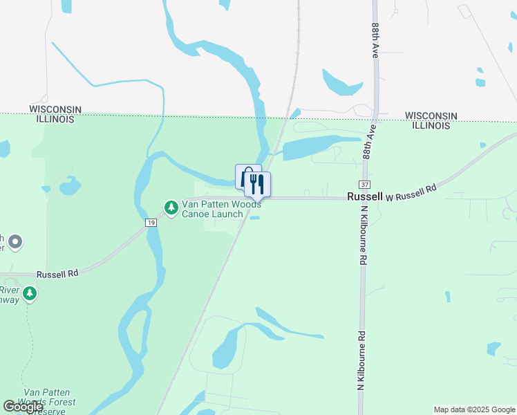 map of restaurants, bars, coffee shops, grocery stores, and more near 14827 West Russell Road in Zion