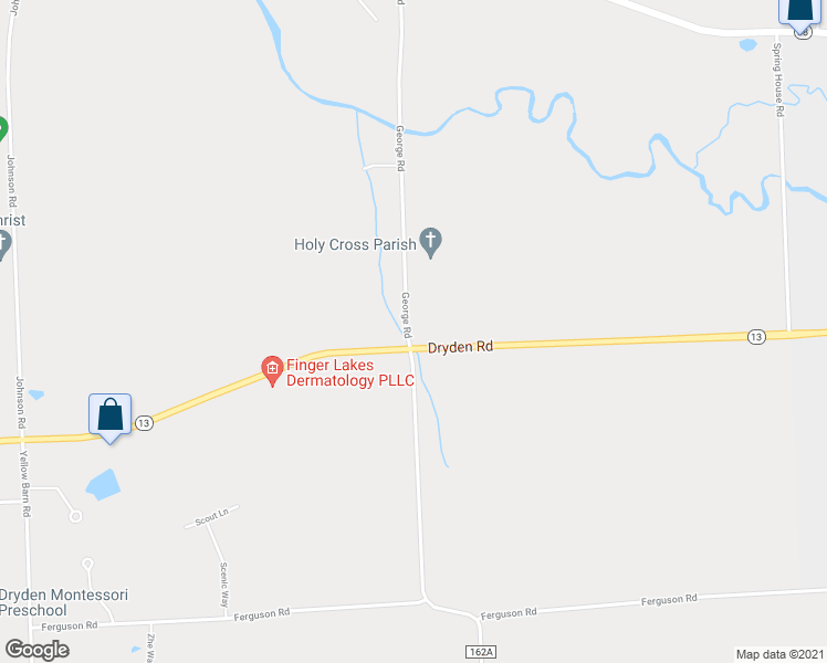 map of restaurants, bars, coffee shops, grocery stores, and more near 399 George Road in Freeville