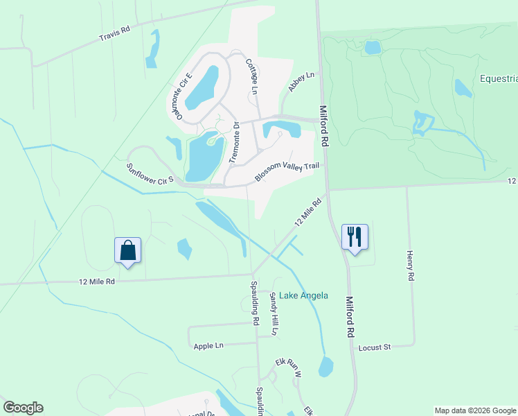 map of restaurants, bars, coffee shops, grocery stores, and more near 57505 Blossom Valley Trail in Lyon Charter Township