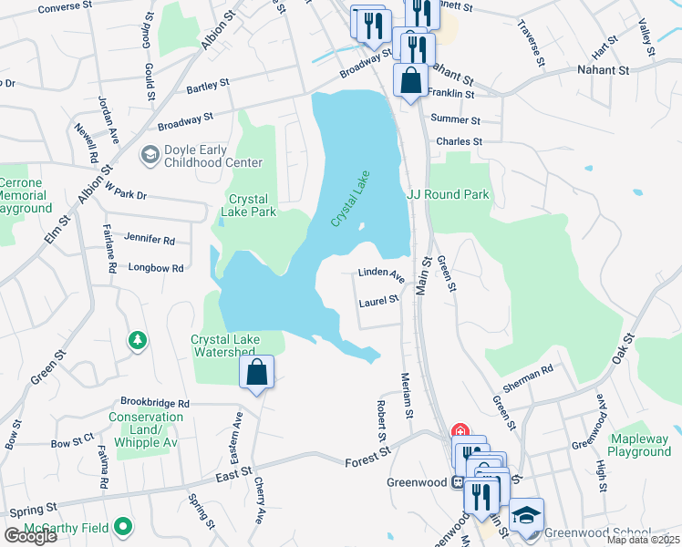 map of restaurants, bars, coffee shops, grocery stores, and more near 99 Linden Avenue in Wakefield