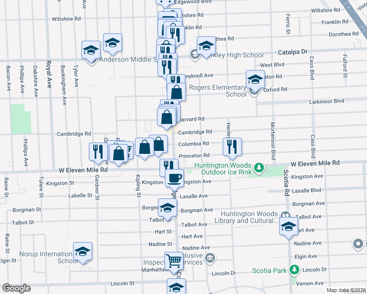 map of restaurants, bars, coffee shops, grocery stores, and more near 2438 Columbia Road in Berkley