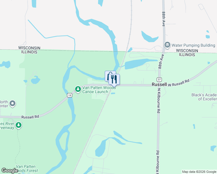 map of restaurants, bars, coffee shops, grocery stores, and more near 14867 West Russell Road in Zion