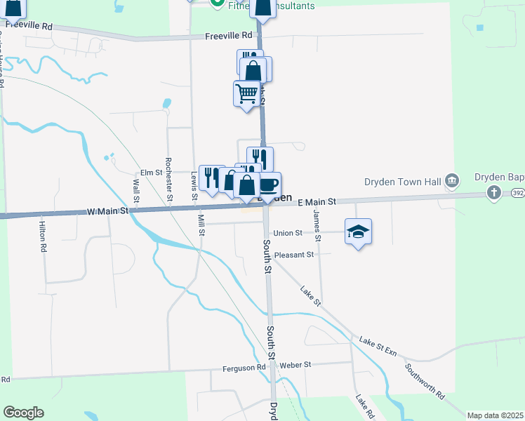 map of restaurants, bars, coffee shops, grocery stores, and more near in Dryden