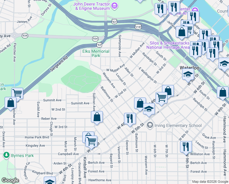 map of restaurants, bars, coffee shops, grocery stores, and more near 234 Western Avenue in Waterloo