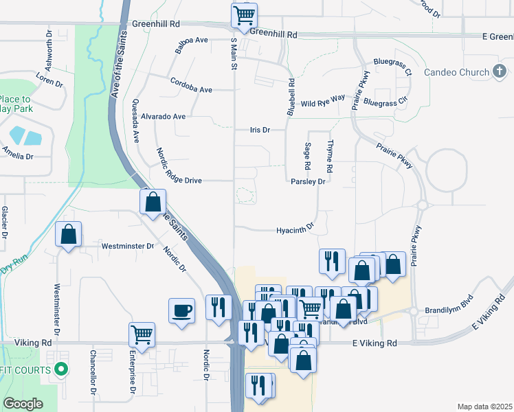map of restaurants, bars, coffee shops, grocery stores, and more near 5111-5261 South Main Street in Cedar Falls