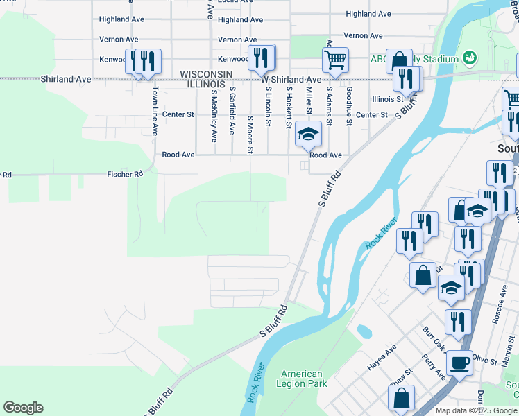 map of restaurants, bars, coffee shops, grocery stores, and more near 1248 Reese Street in South Beloit
