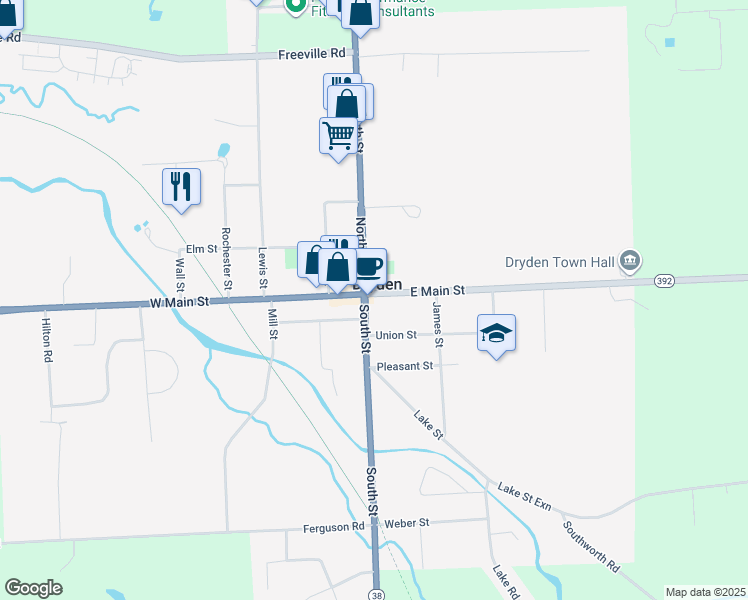 map of restaurants, bars, coffee shops, grocery stores, and more near in Dryden
