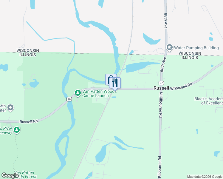 map of restaurants, bars, coffee shops, grocery stores, and more near 14867 West Russell Road in Zion