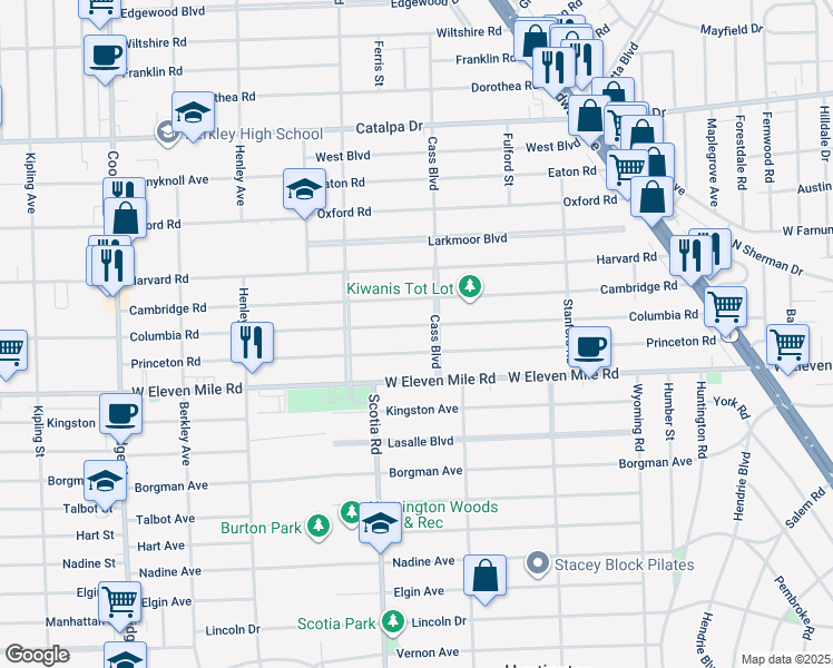 map of restaurants, bars, coffee shops, grocery stores, and more near 1573 Columbia Rd in Berkley