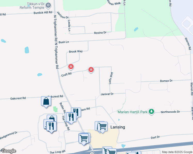 map of restaurants, bars, coffee shops, grocery stores, and more near 13 Janivar Dr in Ithaca