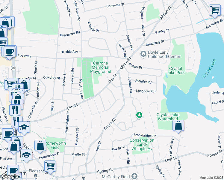 map of restaurants, bars, coffee shops, grocery stores, and more near 8 Vernon Avenue in Stoneham