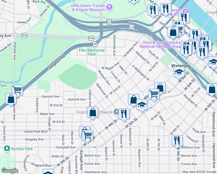 map of restaurants, bars, coffee shops, grocery stores, and more near 234 Western Avenue in Waterloo