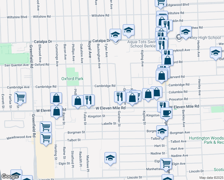 map of restaurants, bars, coffee shops, grocery stores, and more near 1958 Tyler Ave in Berkley