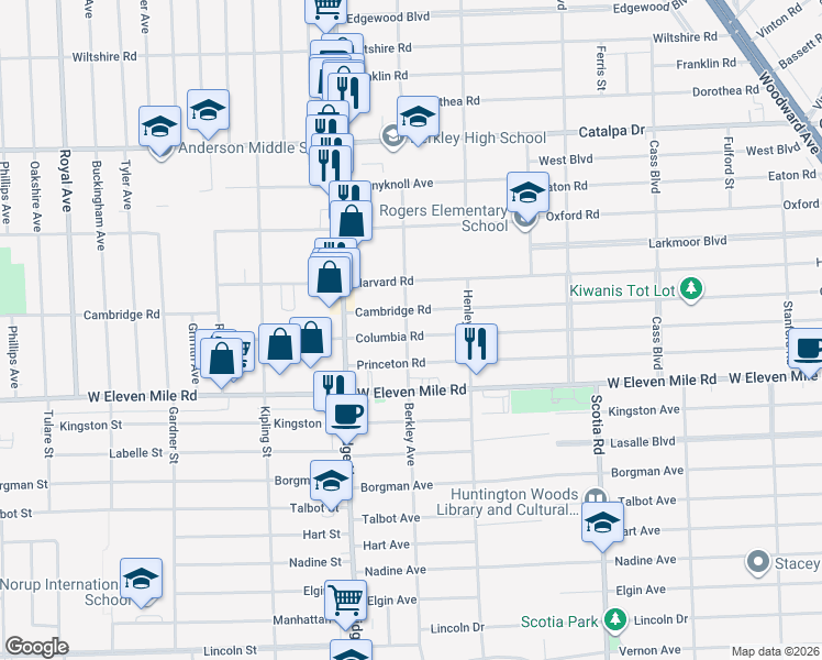 map of restaurants, bars, coffee shops, grocery stores, and more near 2284 Columbia Road in Berkley