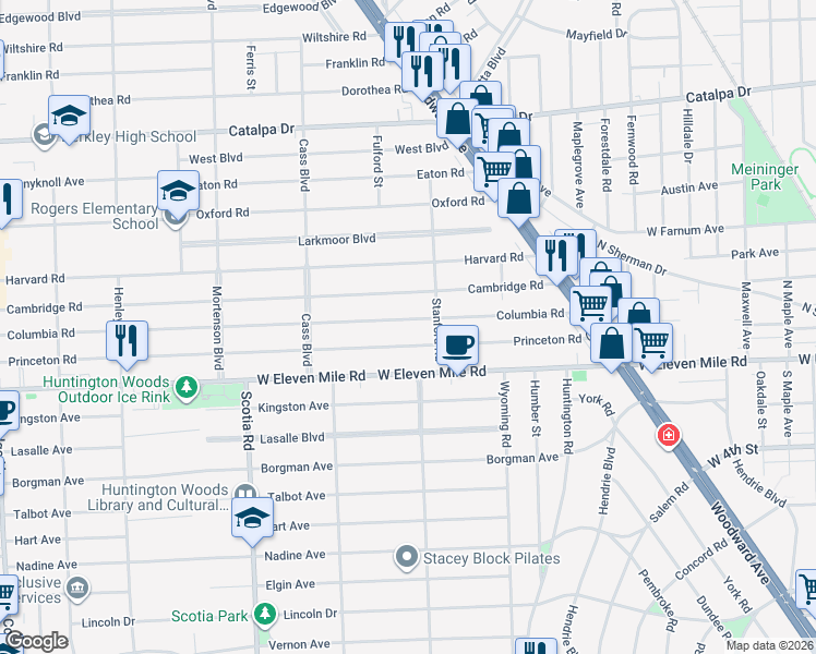 map of restaurants, bars, coffee shops, grocery stores, and more near 1219 Columbia Road in Berkley