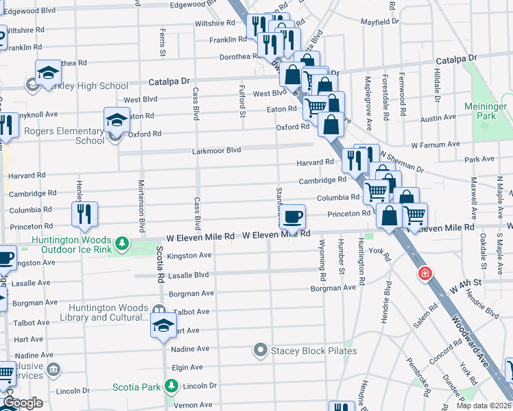 map of restaurants, bars, coffee shops, grocery stores, and more near 1219 Columbia Road in Berkley