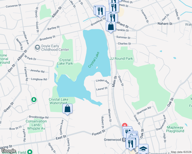 map of restaurants, bars, coffee shops, grocery stores, and more near 3 Linden Avenue in Wakefield